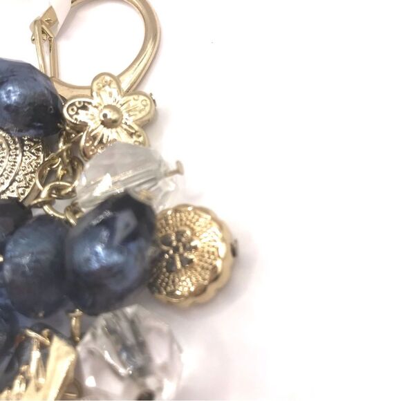 Elegant Gold and Blue Beaded Charm Keychain Key Holder Car Accessories - Picture 3 of 6